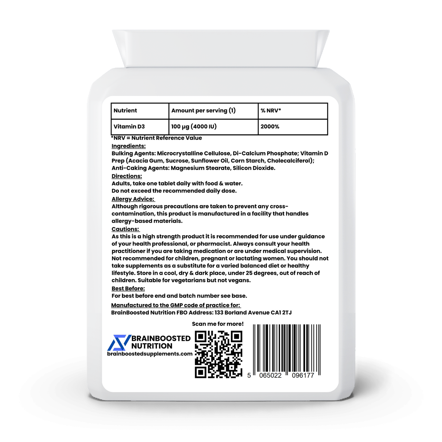 Vitamin D3 4000IU – High-Strength Bone & Immune Support – 1-Year Supply