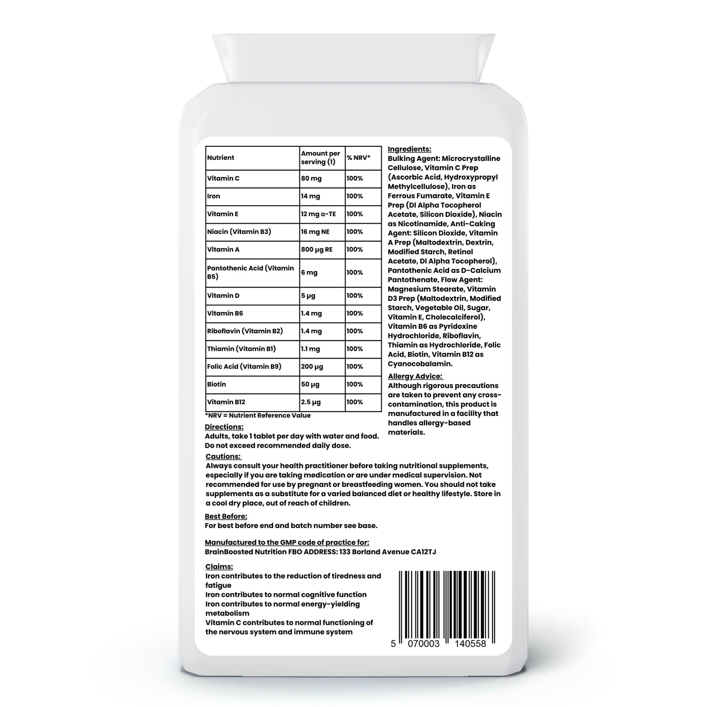 Multivitamin complex – Daily Energy, Focus & Immune Support – 180 Tablets (6 Month Supply)