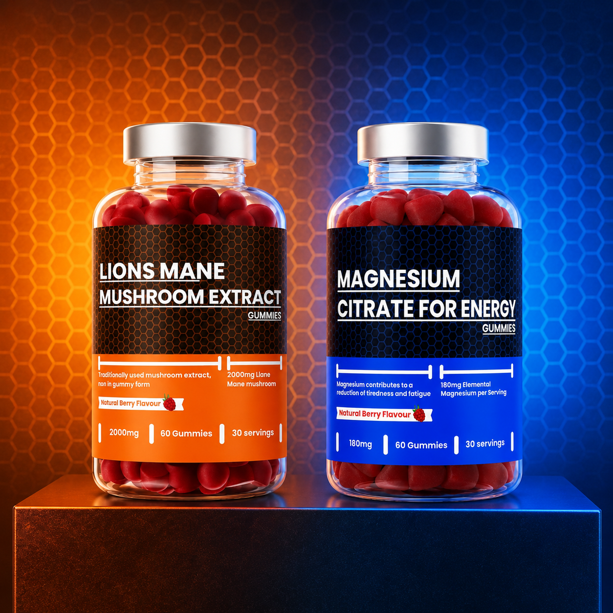 Lion's Mane + Magnesium Gummies Bundle - 2000mg Lion's Mane & 180mg Magnesium (60 Gummies Each)