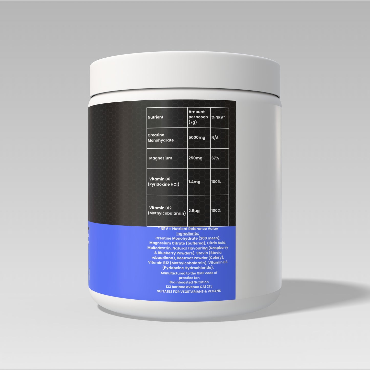 Creatine Monohydrate Powder with Magnesium, B6 & B12 | Raspberry & Blueberry Flavour | 200 Mesh | 500g | 71 Servings