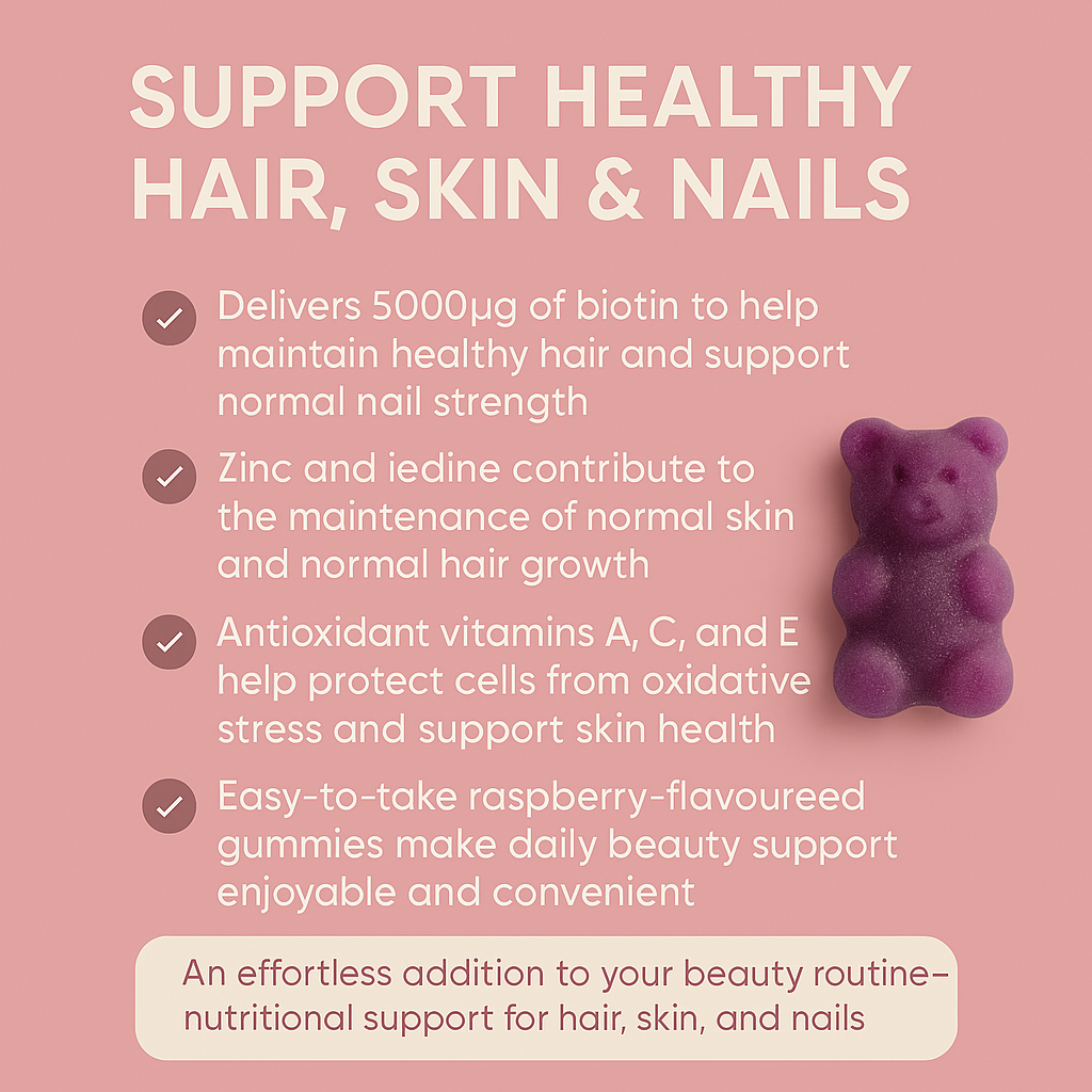 Beauty Complex – Hair, Skin & Nail Support – 60 Raspberry Gummies