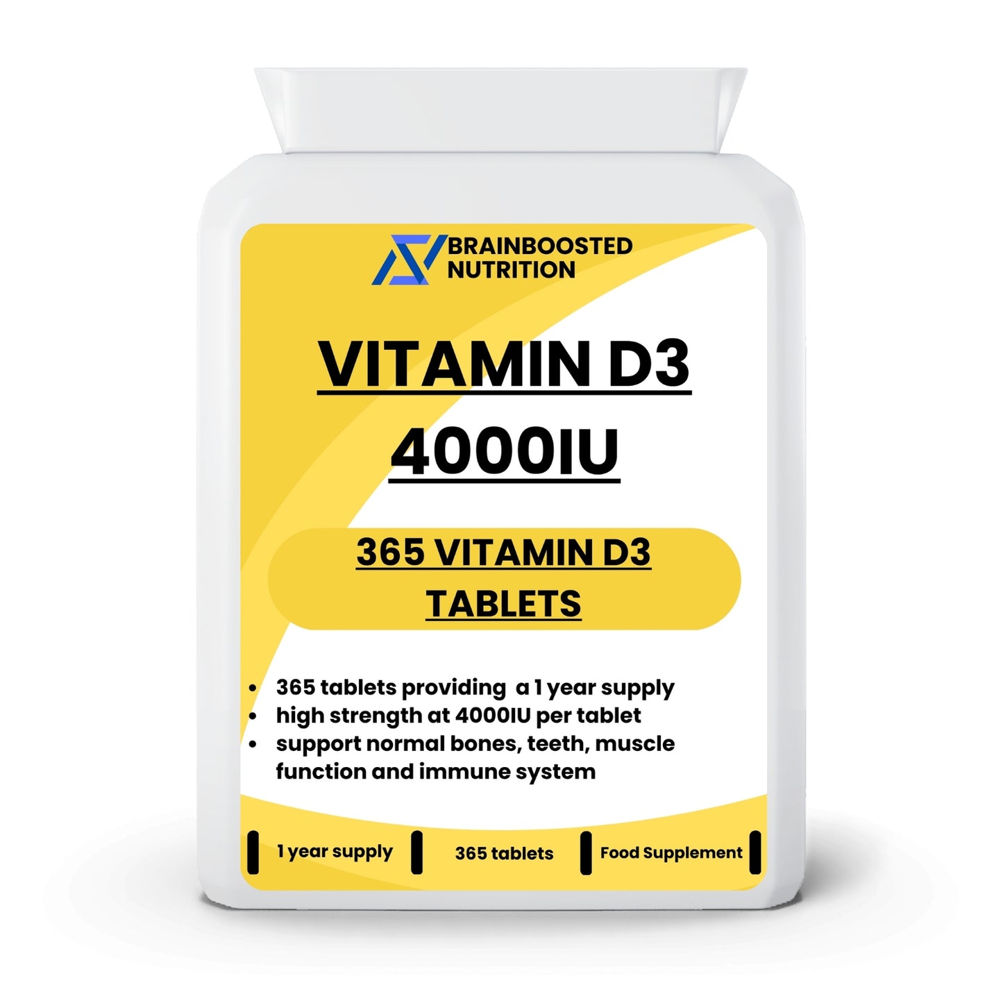 Vitamin D3 4000IU – High-Strength Bone & Immune Support – 1-Year Supply - BrainBoosted Nutrition 