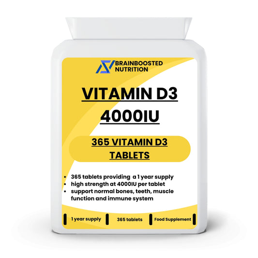 Vitamin D3 4000IU – High-Strength Bone & Immune Support – 1-Year Supply - BrainBoosted Nutrition 