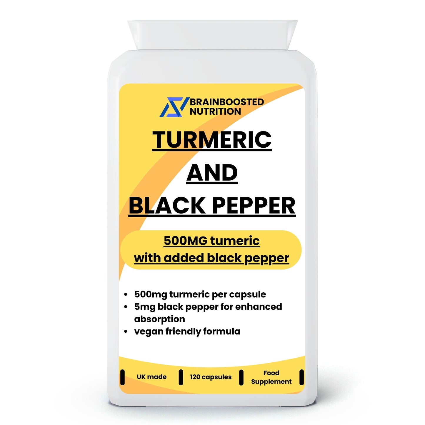 Turmeric & Black Pepper – High-Absorption Joint & Wellness Support – 120 Capsule - BrainBoosted Nutrition 