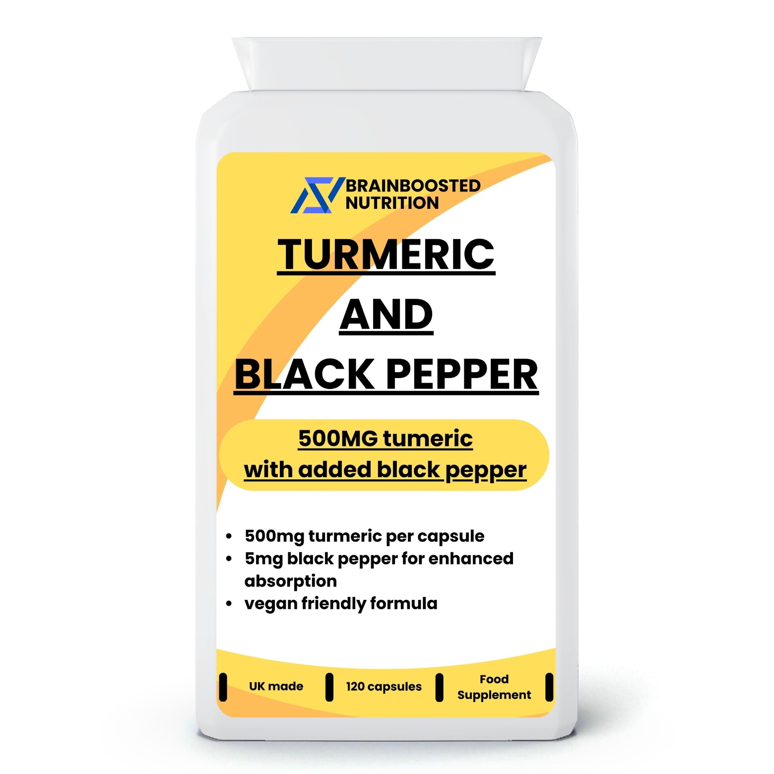 Turmeric & Black Pepper – High-Absorption Joint & Wellness Support – 120 Capsule - BrainBoosted Nutrition 