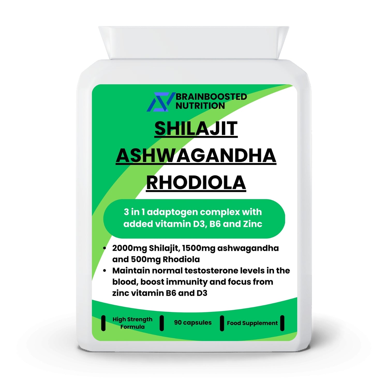 Shilajit + Ashwagandha + Rhodiola – Adaptogen Energy & Brain Vitality – 90 Capsules - BrainBoosted Nutrition 