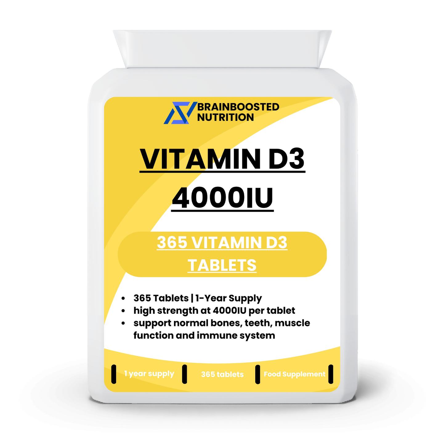 Vitamin D3 4000 IU Tablets - 365 Tablets (1 Year Supply) High Strength