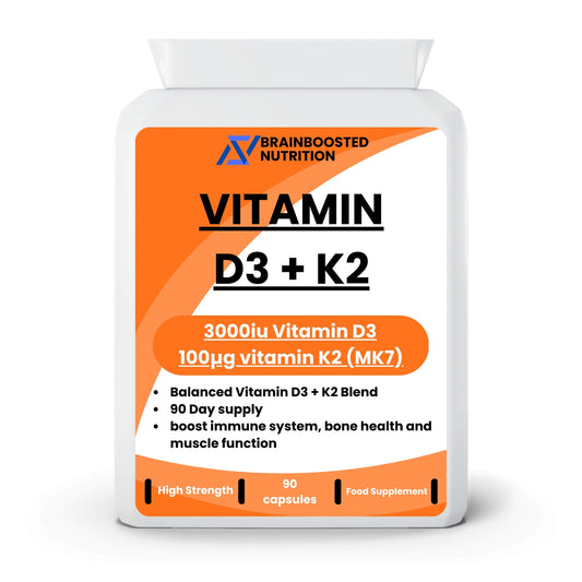Vitamin D3 3000 IU + K2 100 mcg Capsules - 90 Capsules High Strength