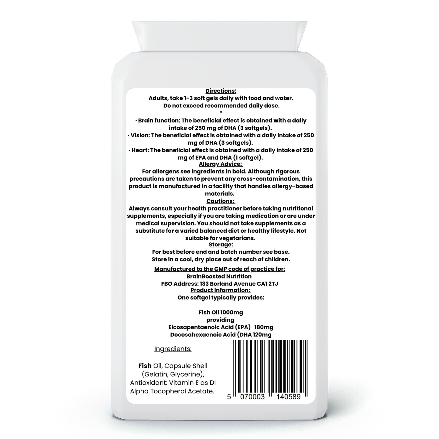 Omega-3 + Heart, Brain & Vision Support – 90 Softgels - BrainBoosted Nutrition 