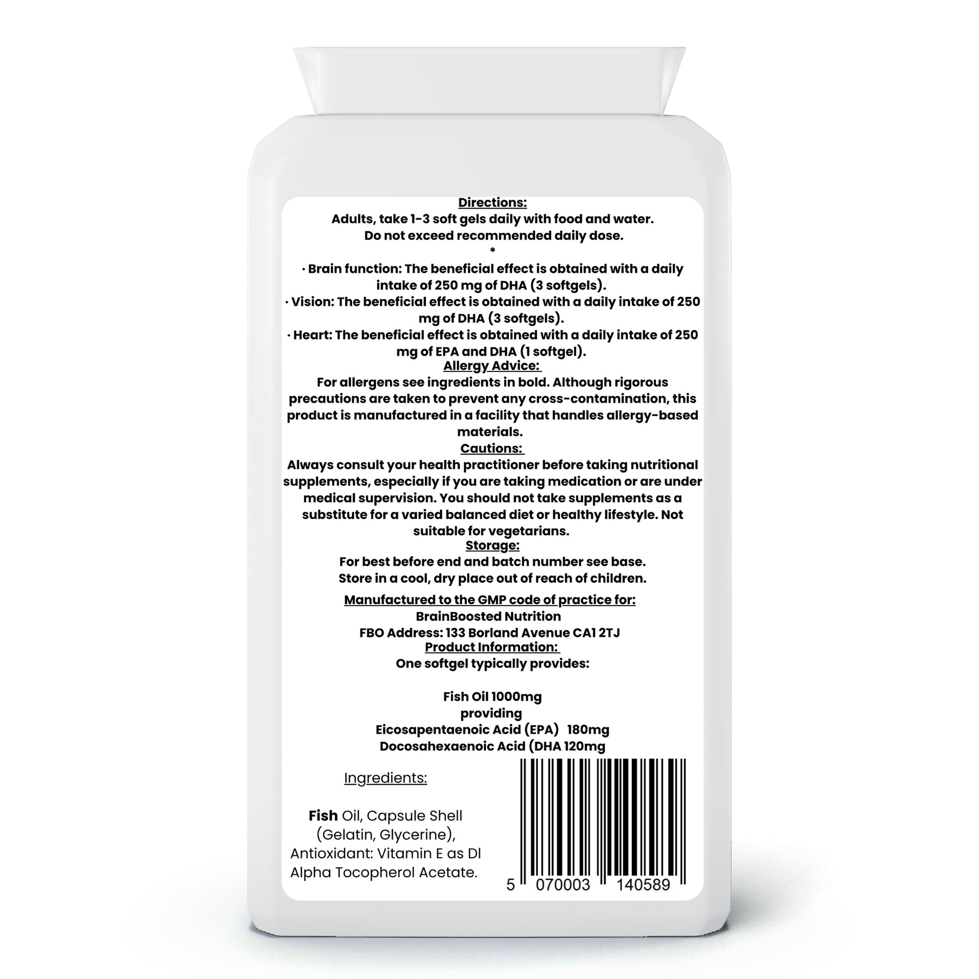 Omega-3 + Heart, Brain & Vision Support – 90 Softgels - BrainBoosted Nutrition 