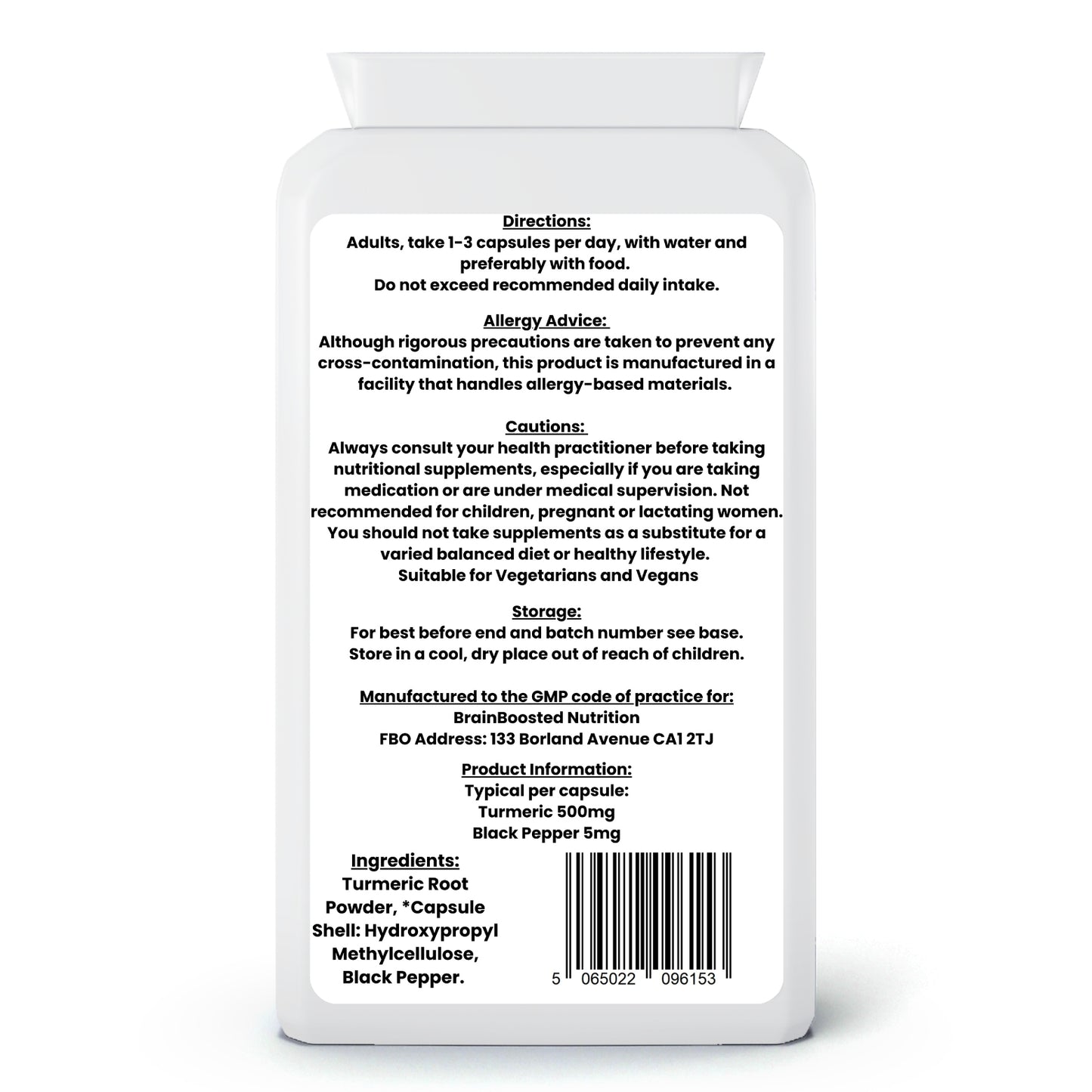 Turmeric & Black Pepper – High-Absorption Joint & Wellness Support – 120 Capsule - BrainBoosted Nutrition 