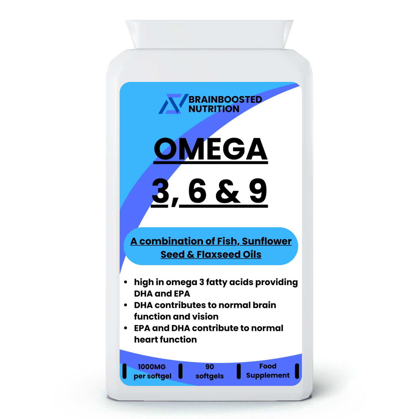 Omega 3, 6 & 9 – Brain, Heart & Vision Support – 90 Softgels - BrainBoosted Nutrition 