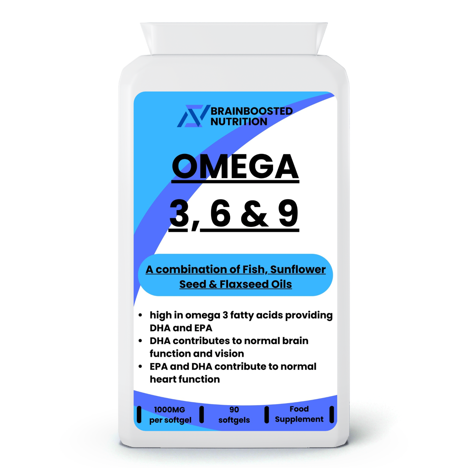 Omega 3, 6 & 9 – Brain, Heart & Vision Support – 90 Softgels - BrainBoosted Nutrition 