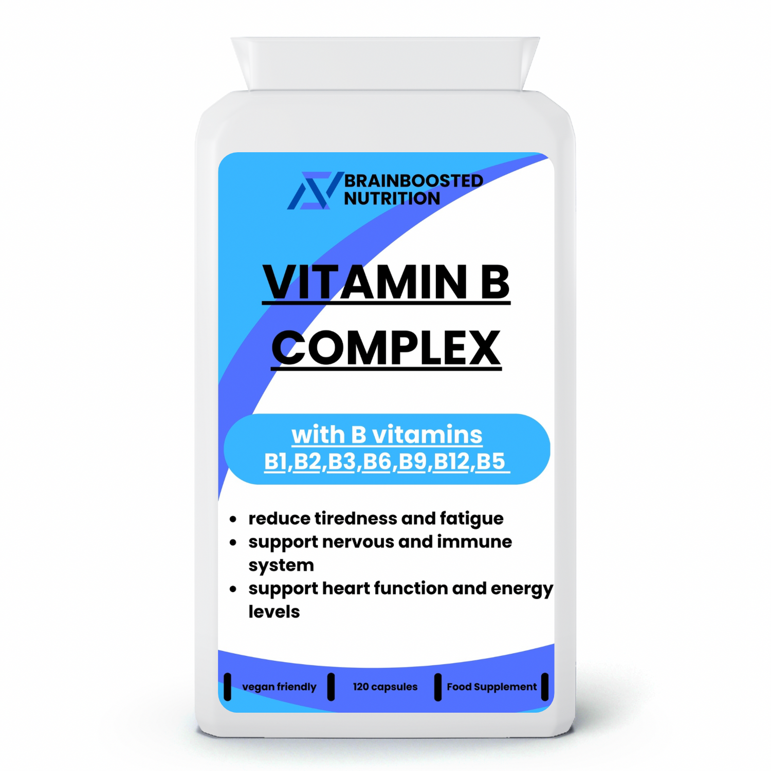 Vitamin B-Complex + Energy & Brain Support – 120 Capsules - BrainBoosted Nutrition 