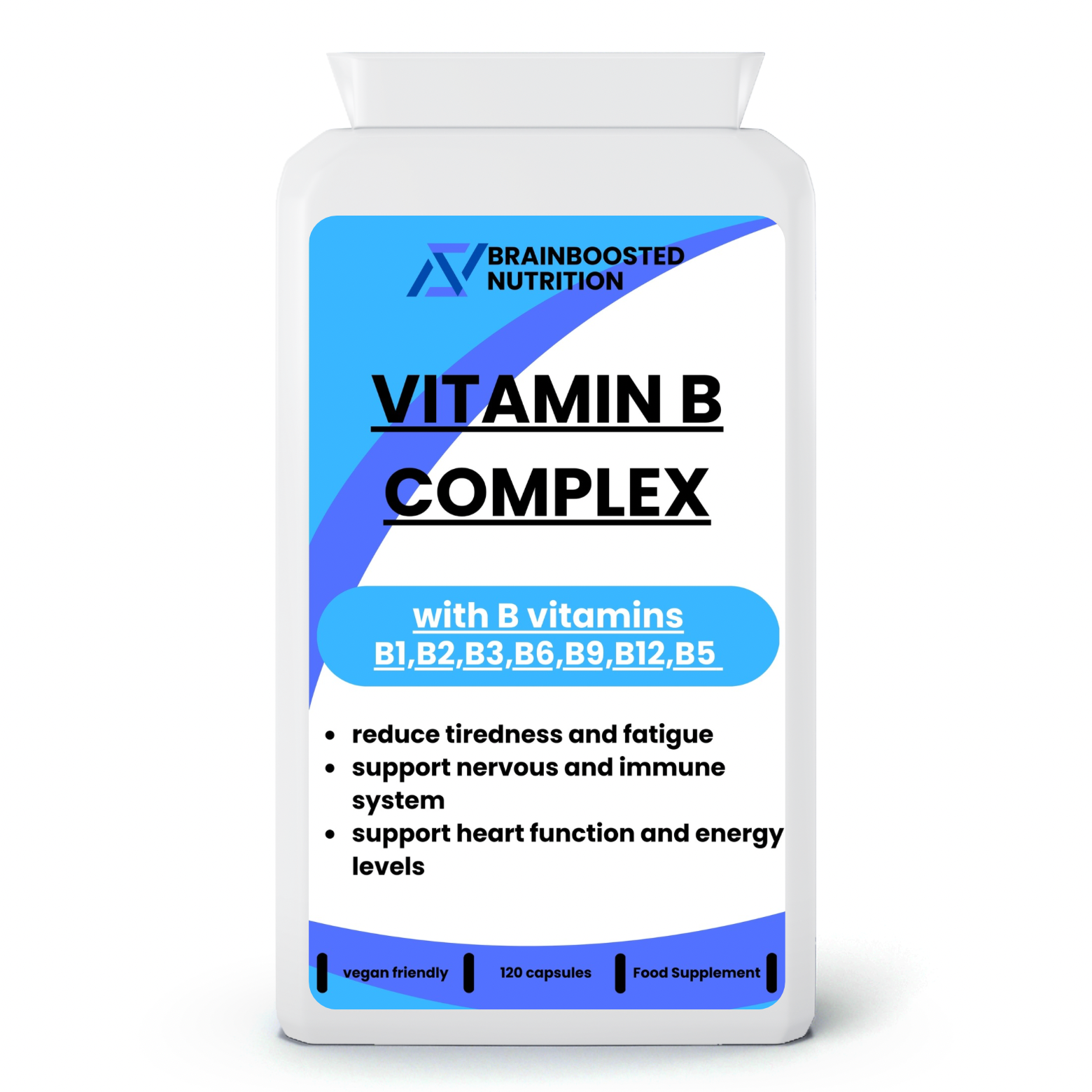 Vitamin B-Complex + Energy & Brain Support – 120 Capsules - BrainBoosted Nutrition 