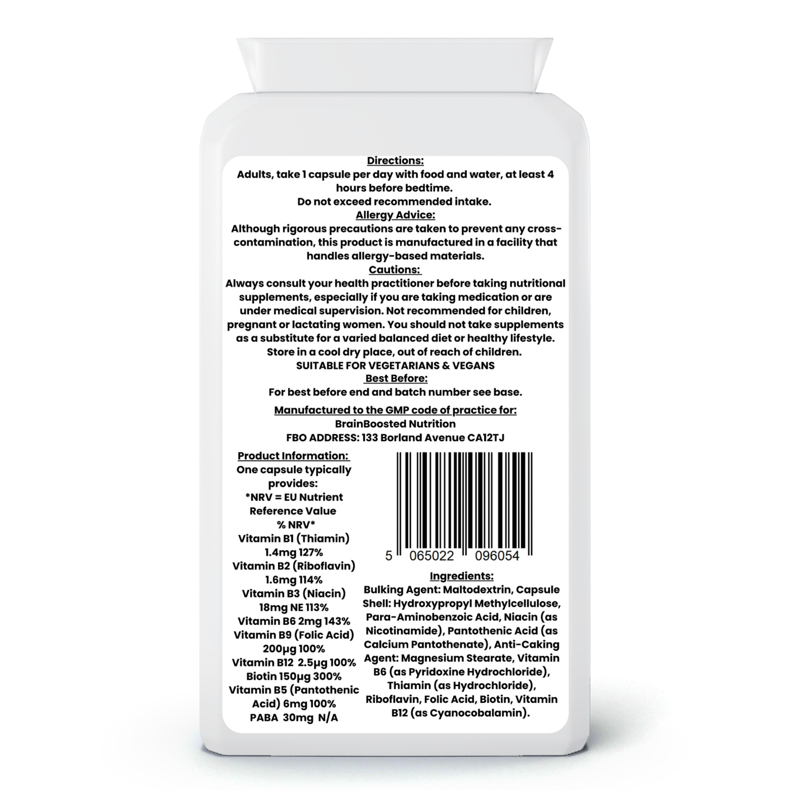 Vitamin B-Complex + Energy & Brain Support – 120 Capsules - BrainBoosted Nutrition 