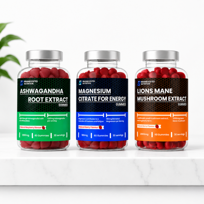 Gummies Trio Bundle – Ashwagandha, Magnesium & Lions Mane Gummies | 180 Gummies | Daily Wellness Stack