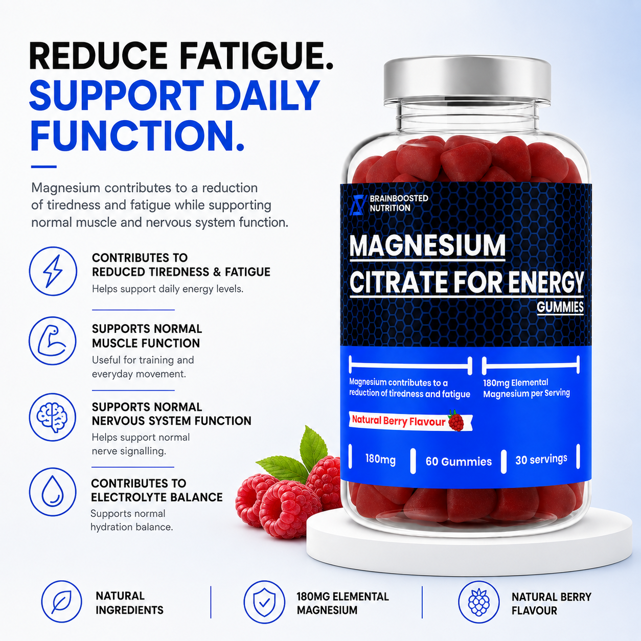 Magnesium Gummies 180mg Elemental Berry Flavour - 60 Gummies
