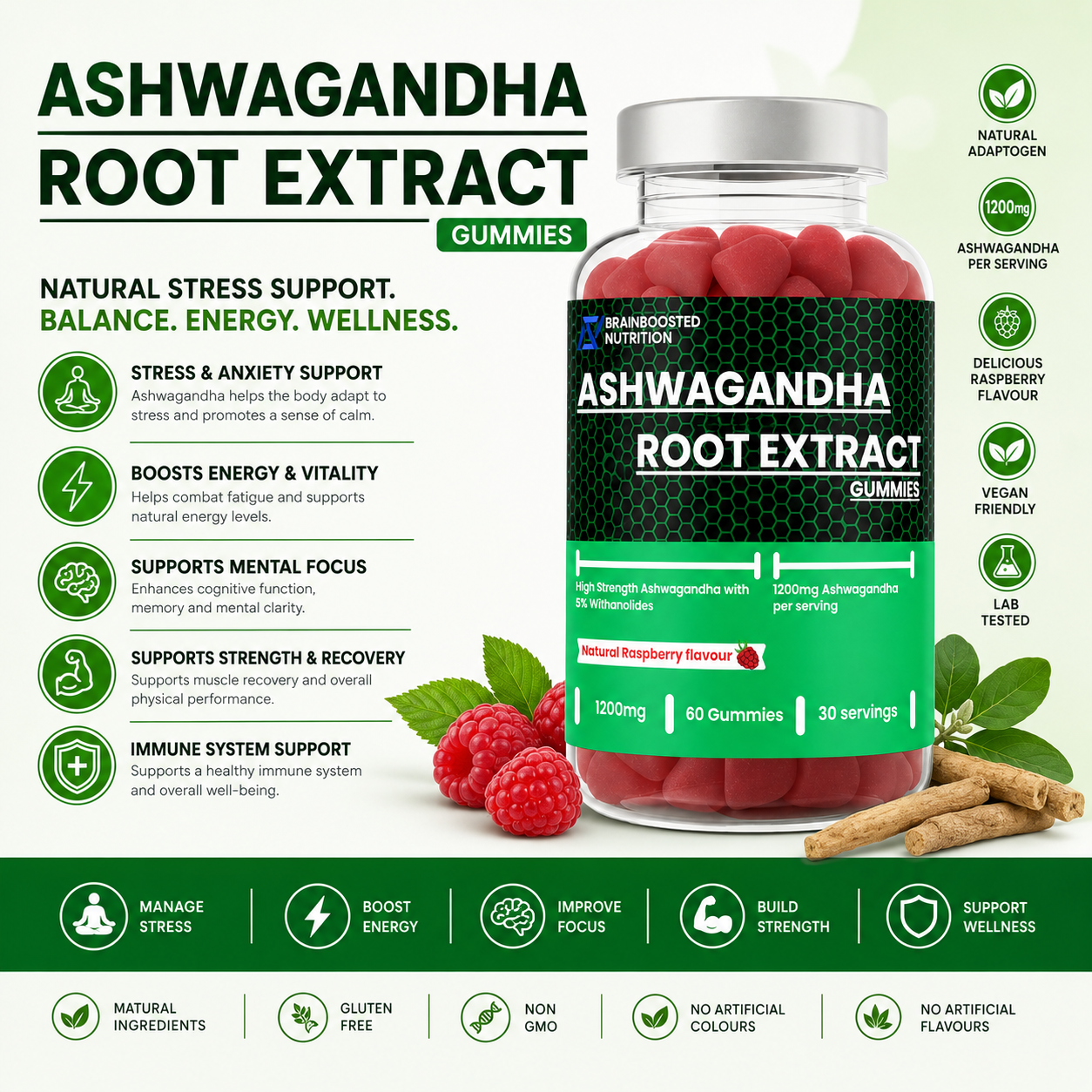 Ashwagandha Root Extract Gummies - 60 gummies with 5% withanolides