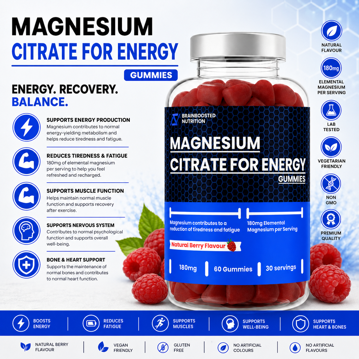 Magnesium Gummies 180mg Elemental Berry Flavour - 60 Gummies
