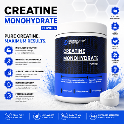 Micronized Creatine Monohydrate Powder 200 Mesh 5g servings - 500g Tub (100 Servings)
