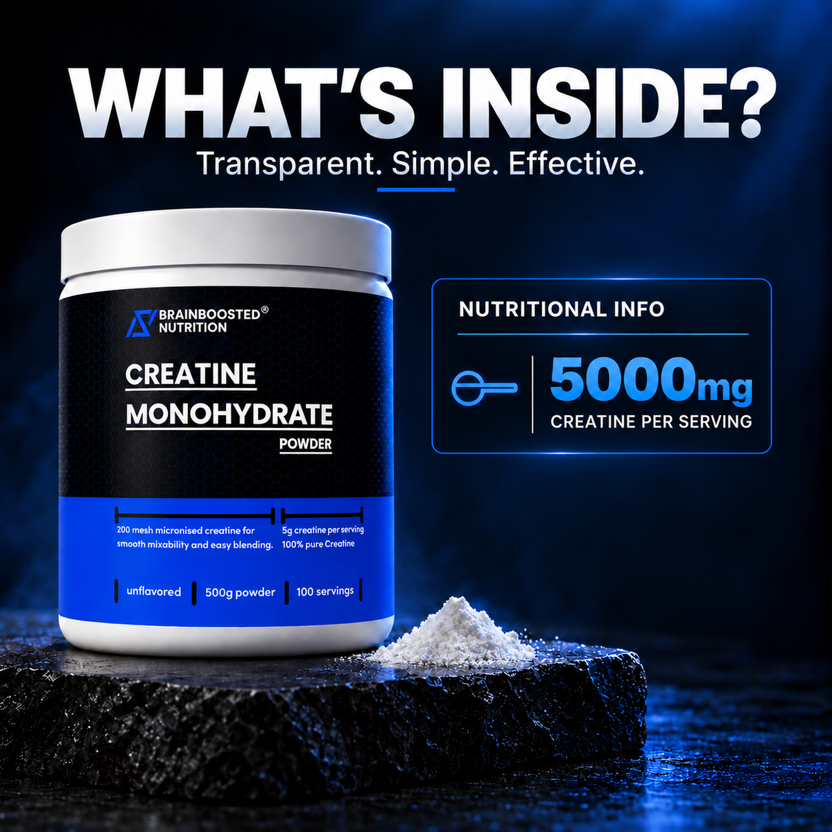Micronized Creatine Monohydrate Powder 200 Mesh 5g servings - 500g Tub (100 Servings)