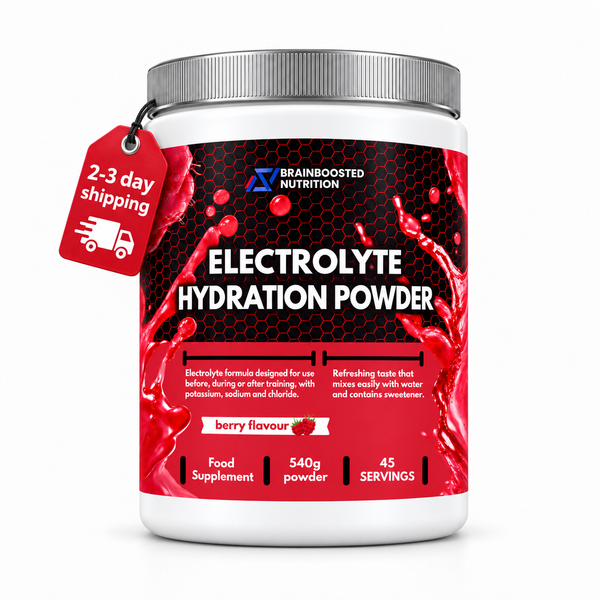BrainBoosted Electrolyte Hydration Powder – Berry Flavour – 45 Servings, 540g – With Sodium, Potassium & Chloride – Electrolyte Drink Mix