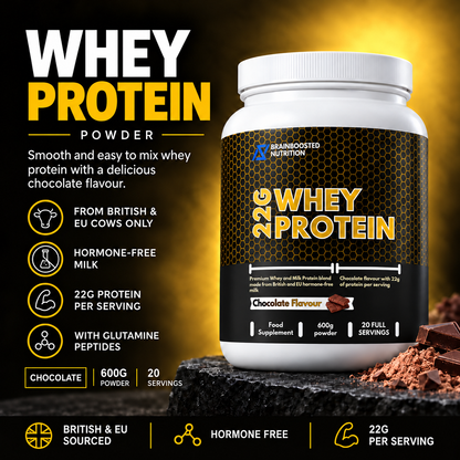 Whey Protein Powder, Chocolate Flavour, 22g Protein, 20 full servings, 600g tub