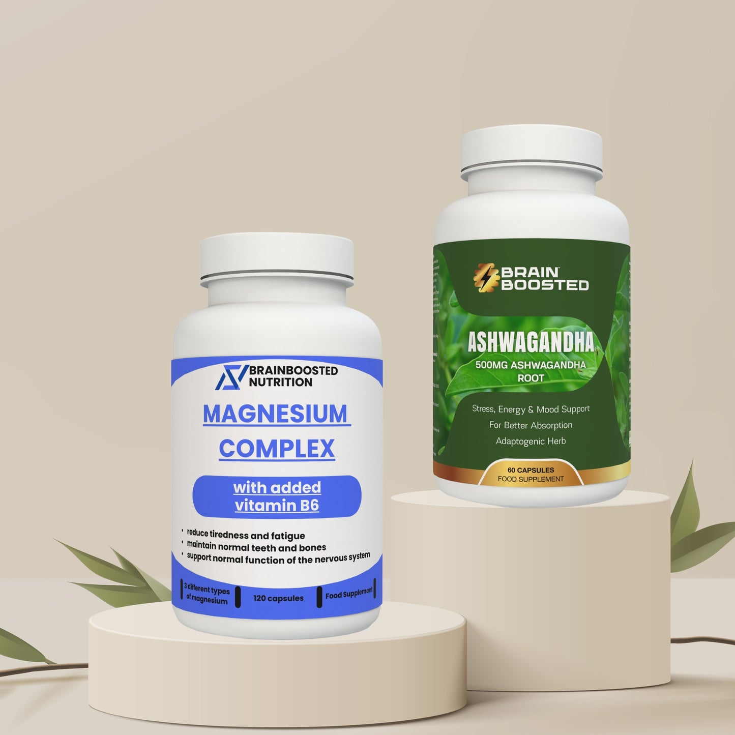 Sleep stack Bundle – Natural Stress Relief, Recovery & Rest – Ashwagandha + Magnesium Complex - BrainBoosted Nutrition 