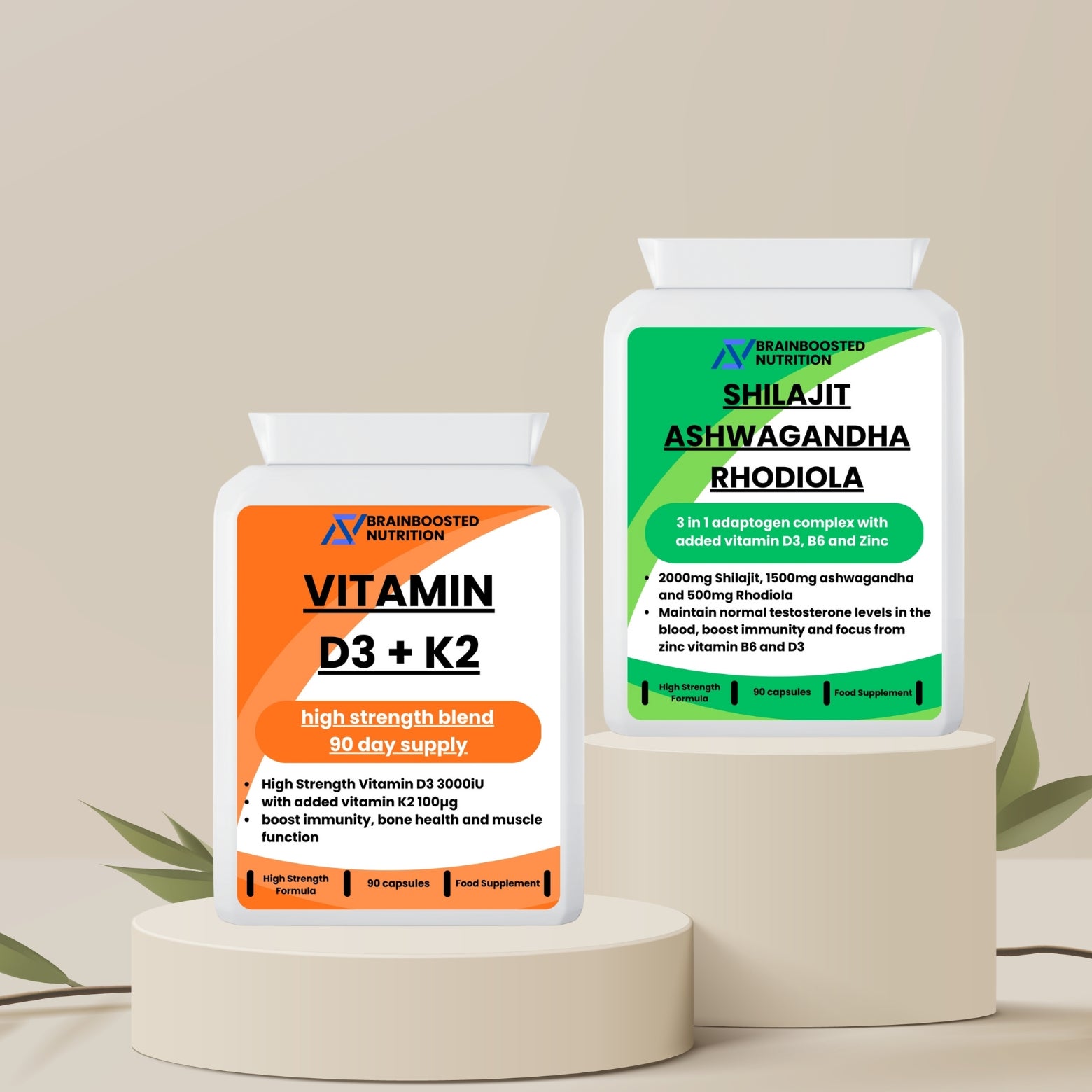 Brain Health + Immunity Support Stack – Brain Energy, Stress Resilience & Bone Health – 2 x 90 Capsules - BrainBoosted Nutrition 