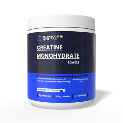 Blue Raspberry Creatine Monohydrate Powder 5g + Magnesium B6 B12 - 500g (71 Servings) 200 Mesh