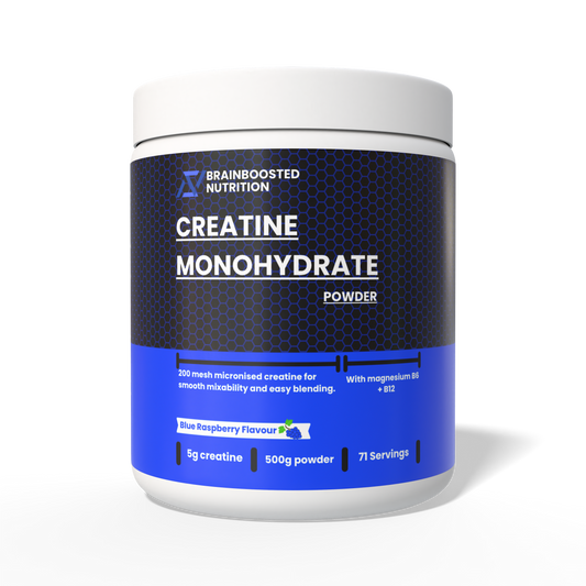 Blue Raspberry Creatine Monohydrate Powder 5g + Magnesium B6 B12 - 500g (71 Servings) 200 Mesh