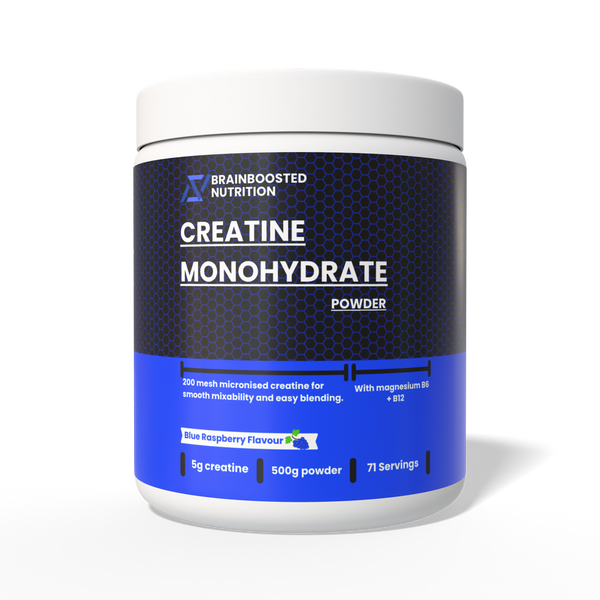 Blue Raspberry Creatine Monohydrate Powder 5g + Magnesium B6 B12 - 500g (71 Servings) 200 Mesh
