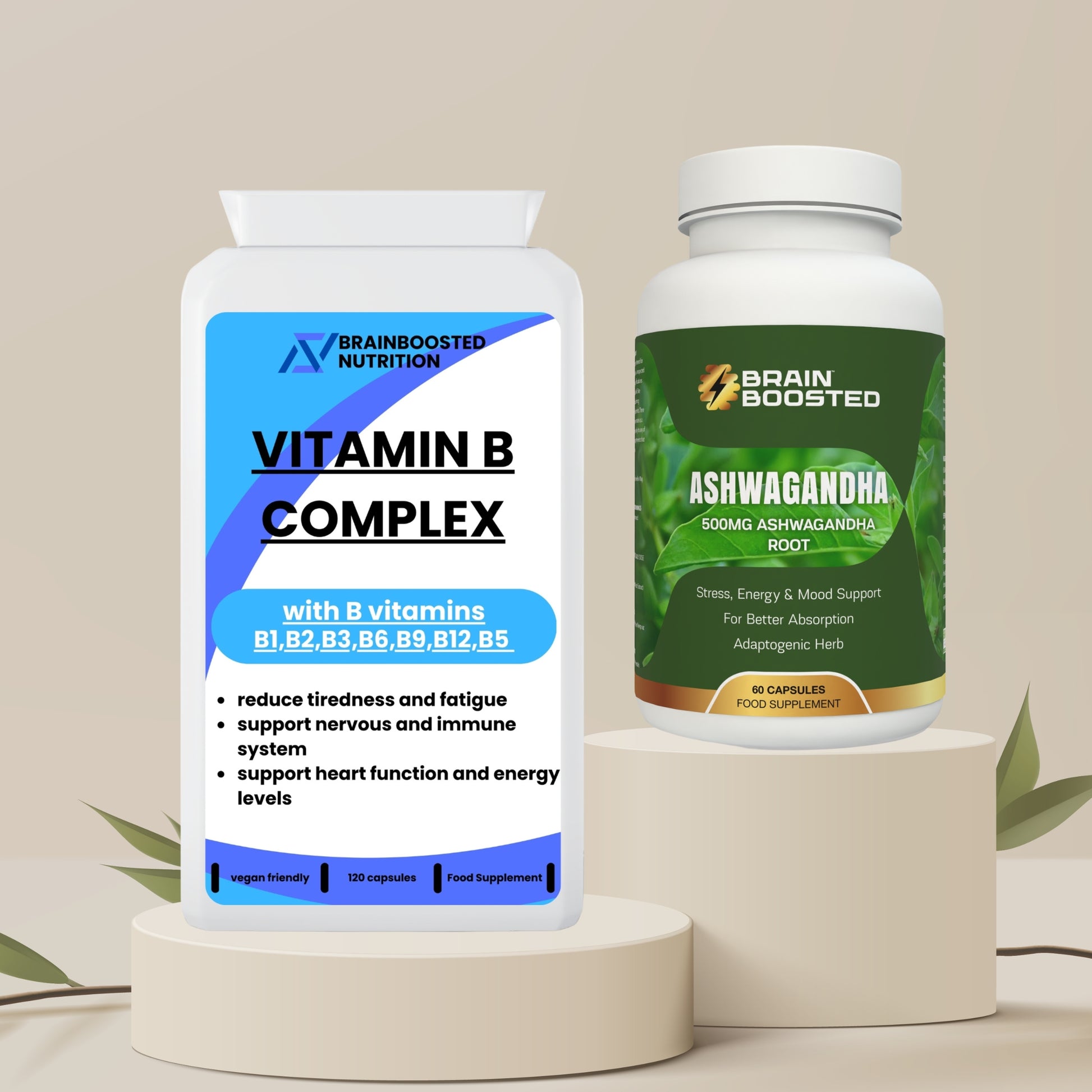 Cognitive Calm Bundle – Ashwagandha + Vitamin B Complex for Mental Energy & Stress Support - BrainBoosted Nutrition 