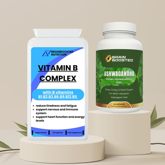 Cognitive Calm Bundle – Ashwagandha + Vitamin B Complex for Mental Energy & Stress Support - BrainBoosted Nutrition 