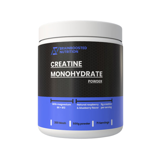 Creatine Monohydrate Powder with Magnesium, B6 & B12 | Raspberry & Blueberry Flavour | 200 Mesh | 500g | 71 Servings