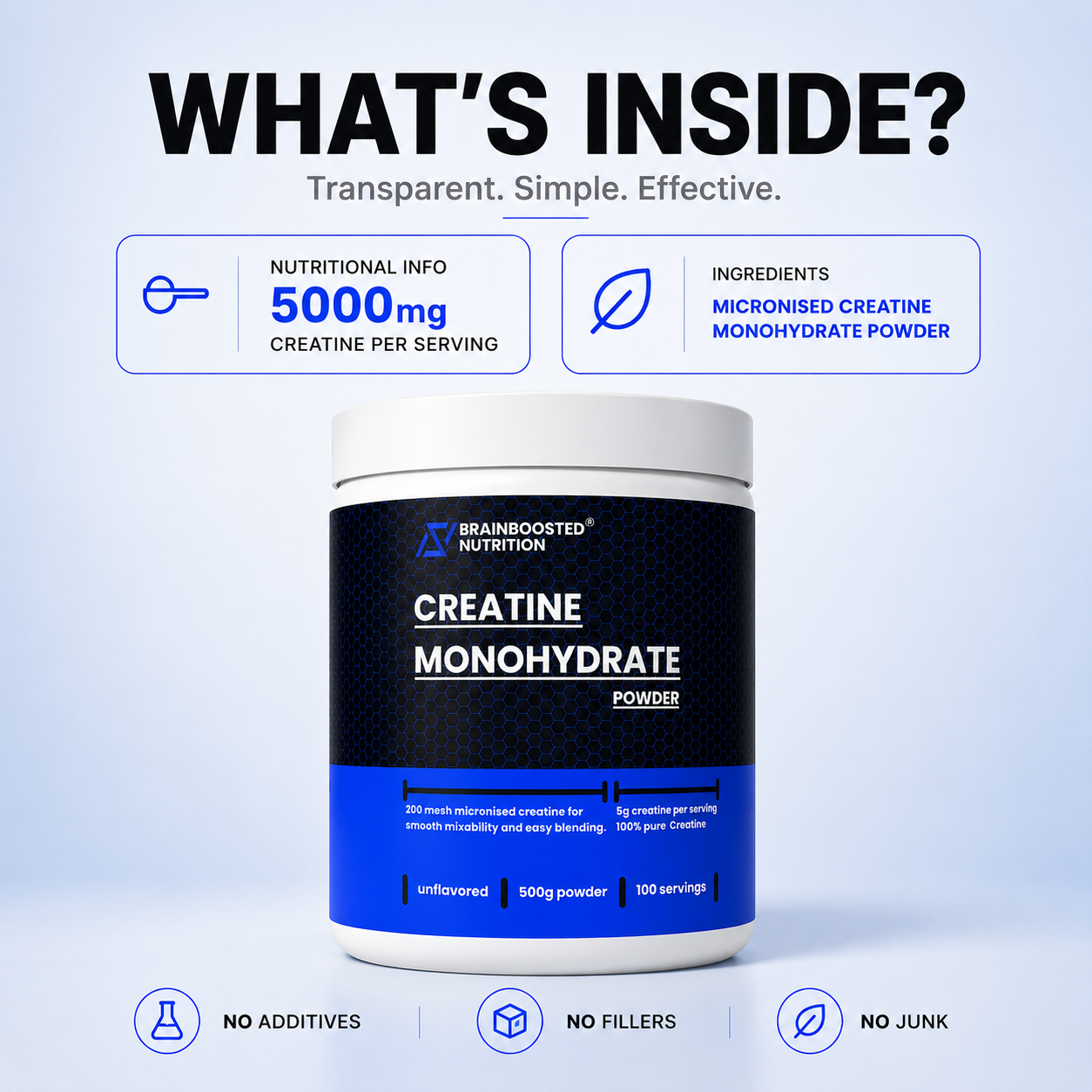 Micronized Creatine Monohydrate Powder 200 Mesh 5g servings - 500g Tub (100 Servings)