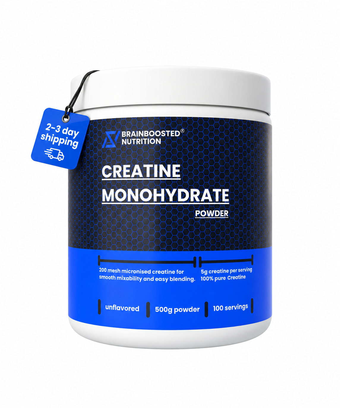 Micronized Creatine Monohydrate Powder 200 Mesh 5g servings - 500g Tub (100 Servings)