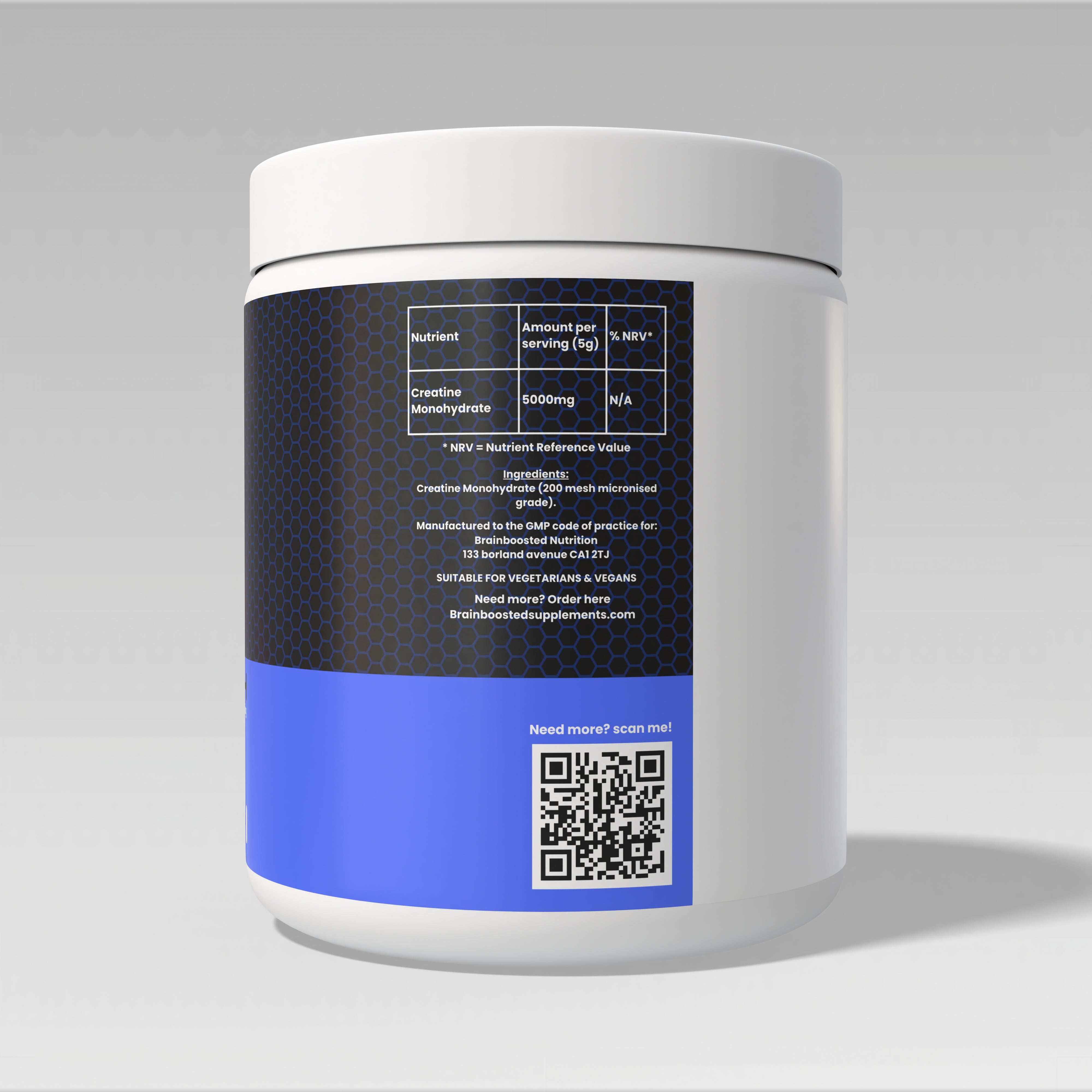 Creatine Monohydrate Powder 500g | 200 Mesh Micronised | 100 Servings | 5g Per Serving | Unflavoured