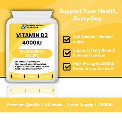 Vitamin D3 4000 IU Tablets - 365 Tablets (1 Year Supply) High Strength