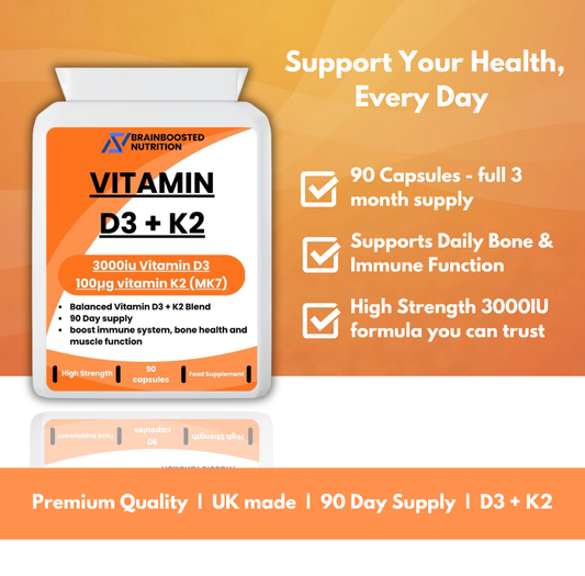 Vitamin D3 3000 IU + K2 100 mcg Capsules - 90 Capsules High Strength