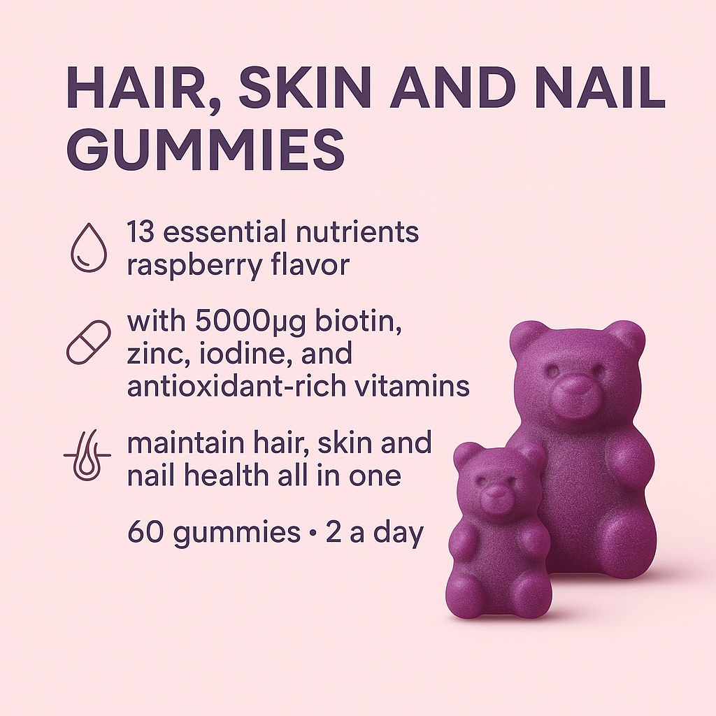 Beauty Complex – Hair, Skin & Nail Support – 60 Raspberry Gummies