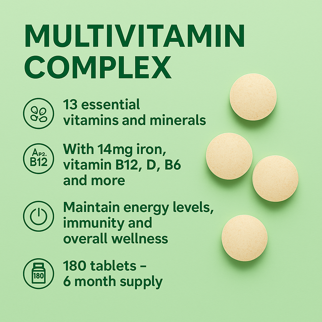 Multivitamin complex – Daily Energy, Focus & Immune Support – 180 Tablets (6 Month Supply)