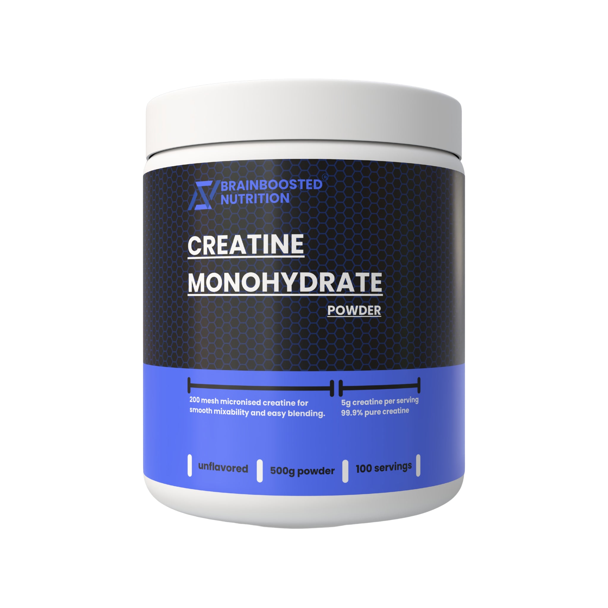 Creatine Monohydrate Powder 500g | 200 Mesh Micronised | 100 Servings | 5g Per Serving | Unflavoured