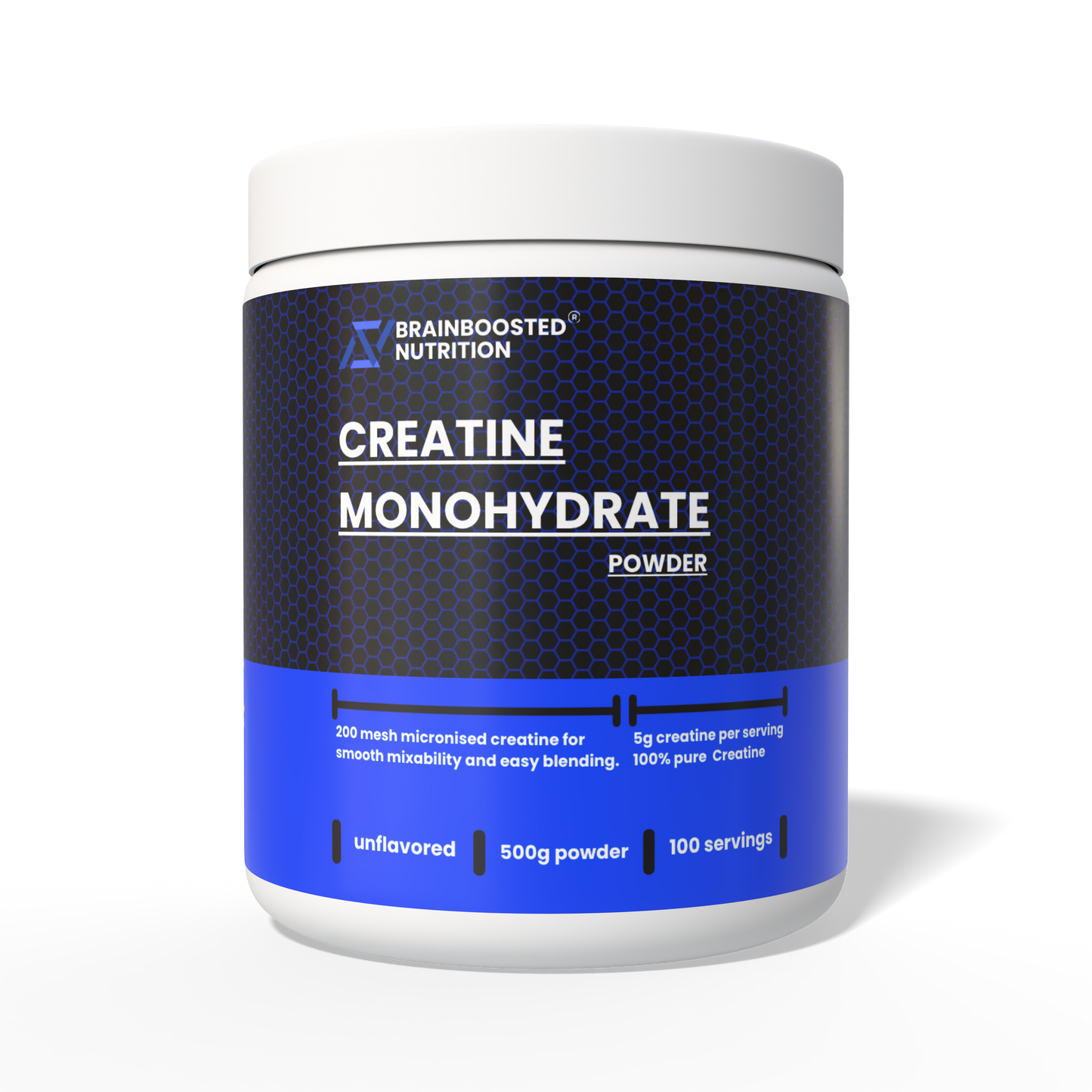 Micronized Creatine Monohydrate Powder 200 Mesh 5g servings - 500g Tub (100 Servings)