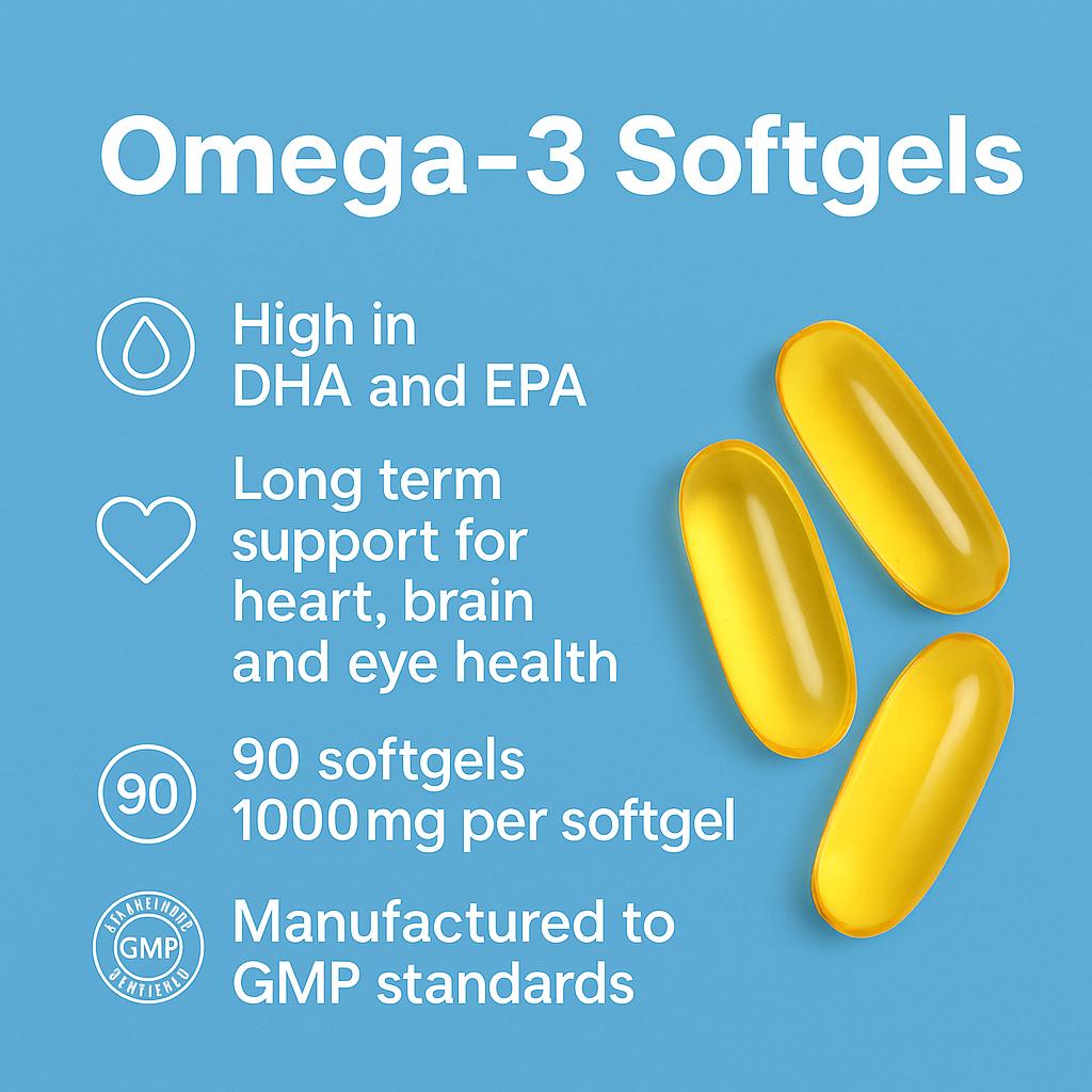 Omega-3 + Heart, Brain & Vision Support – 90 Softgels
