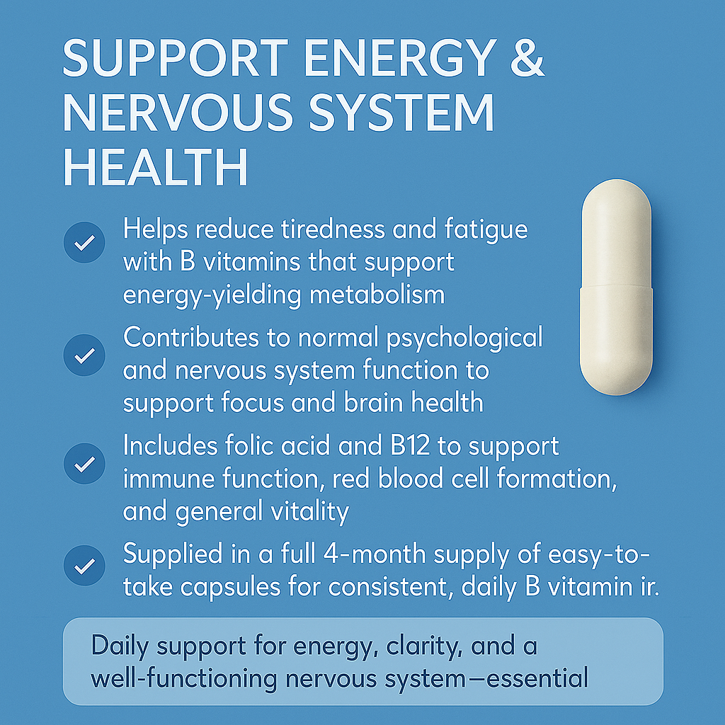 Vitamin B-Complex + Energy & Brain Support – 120 Capsules